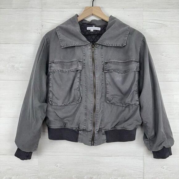 Revolve Young Fabulous & Broke Crop Jacket Women L Earhart‎ Gray Sherpa Collar - Picture 3 of 16